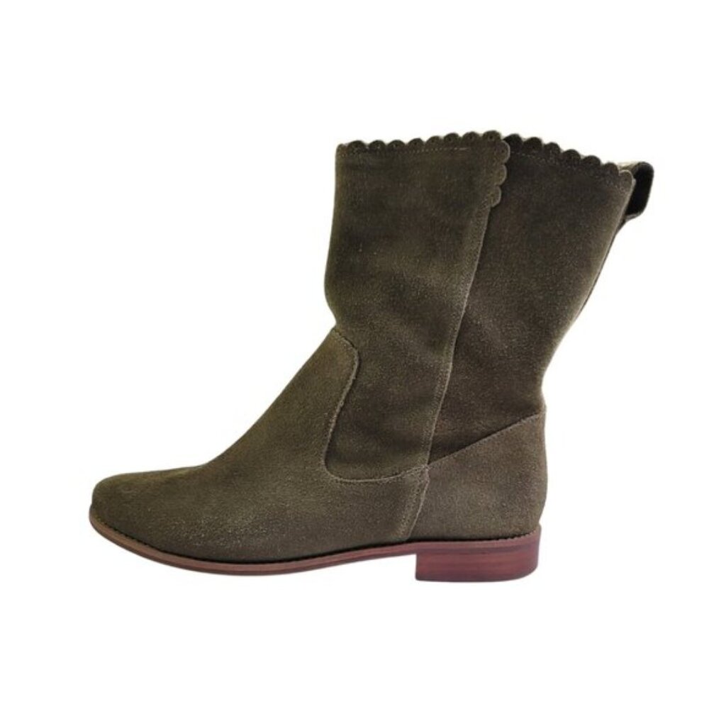 Jack Rogers Scalloped Edge Carly Boot-Olive Suede - Picture 2 of 13